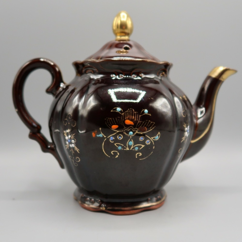 Vintage Del Coronado Nasco Brown Hand Painted Tea Pot Japan Red Clay